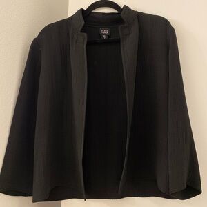 Eileen Fisher Black Silk Blend Crinkled Blazer Jacket w Mandarin Collar Size S